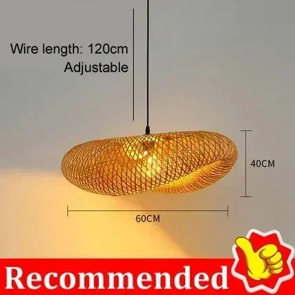 40-80cm Bamboo Weaving LED Pendant Light HandMade Vintage Home Hanging Chandelier Lampshade Dining Living Room Indoor Fixtures
