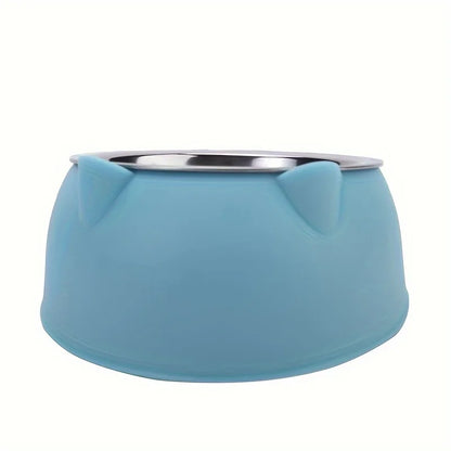 1pc Elevated Stainless Steel Cat Bowl, Inclined Food & Water Dish with Cute Ear Stand, Neck Protection Design for Cats