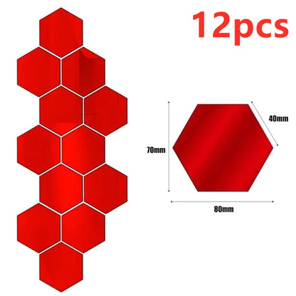 12/24Pcs 3D Hexagon Mirror Wall Stickers DIY Removable Self Adhesive Aesthetic Mosaic Tiles Decals Mirror Home Decoration
