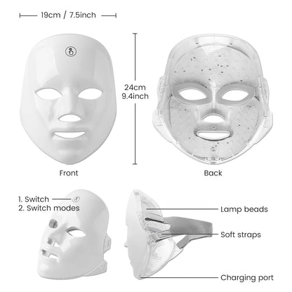 7 Colors LED Facial Mask Photon Tool Face Skin Care Mask Skin Rejuvenation Tools Anti Acne Wrinkle Removal Face Beauty Mask