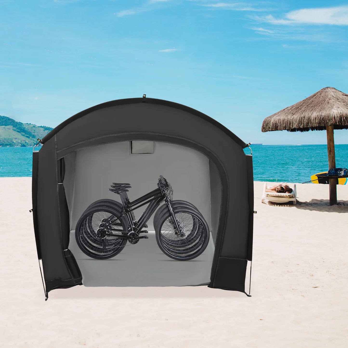 Bike Storage Shed for 1-4 Bikes Portable Waterproof Bicycle Shelter Tent 220x150x185cm 210D Oxford Cloth Foldable Sunshade Cover