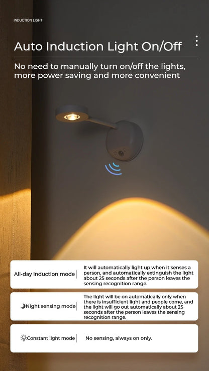 HPH USB Rechargeable Intelligent Human Sensing Wireless Wall Light Dimmable Led Spotlight For Lighting Paintings Pictures
