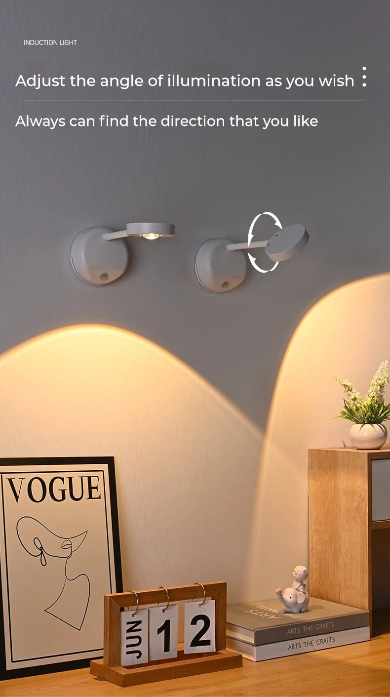 HPH USB Rechargeable Intelligent Human Sensing Wireless Wall Light Dimmable Led Spotlight For Lighting Paintings Pictures