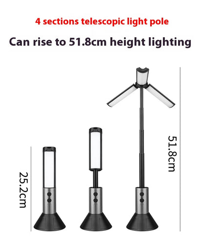 Portable Telescopic Searchlight Folding LED Flashligh 3-head Rechargeable Outdoor Car Repair Working Camping Tent Light