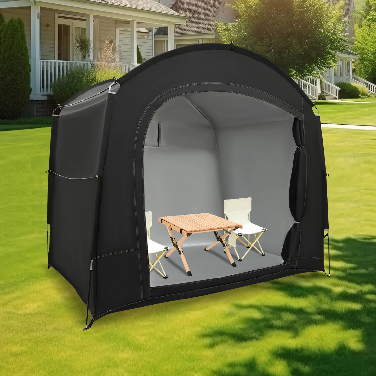 Bike Storage Shed for 1-4 Bikes Portable Waterproof Bicycle Shelter Tent 220x150x185cm 210D Oxford Cloth Foldable Sunshade Cover