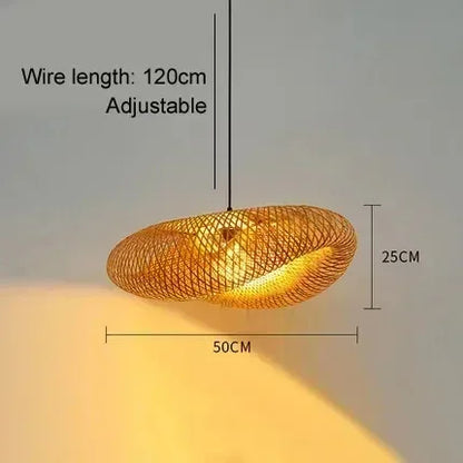 40-80cm Bamboo Weaving LED Pendant Light HandMade Vintage Home Hanging Chandelier Lampshade Dining Living Room Indoor Fixtures