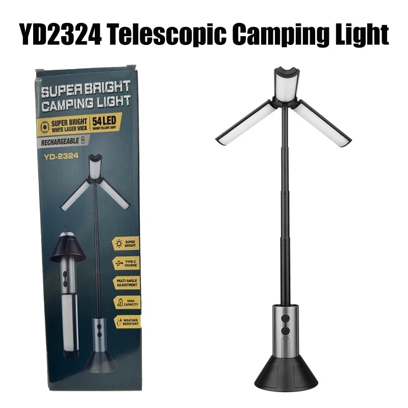 Portable Telescopic Searchlight Folding LED Flashligh 3-head Rechargeable Outdoor Car Repair Working Camping Tent Light