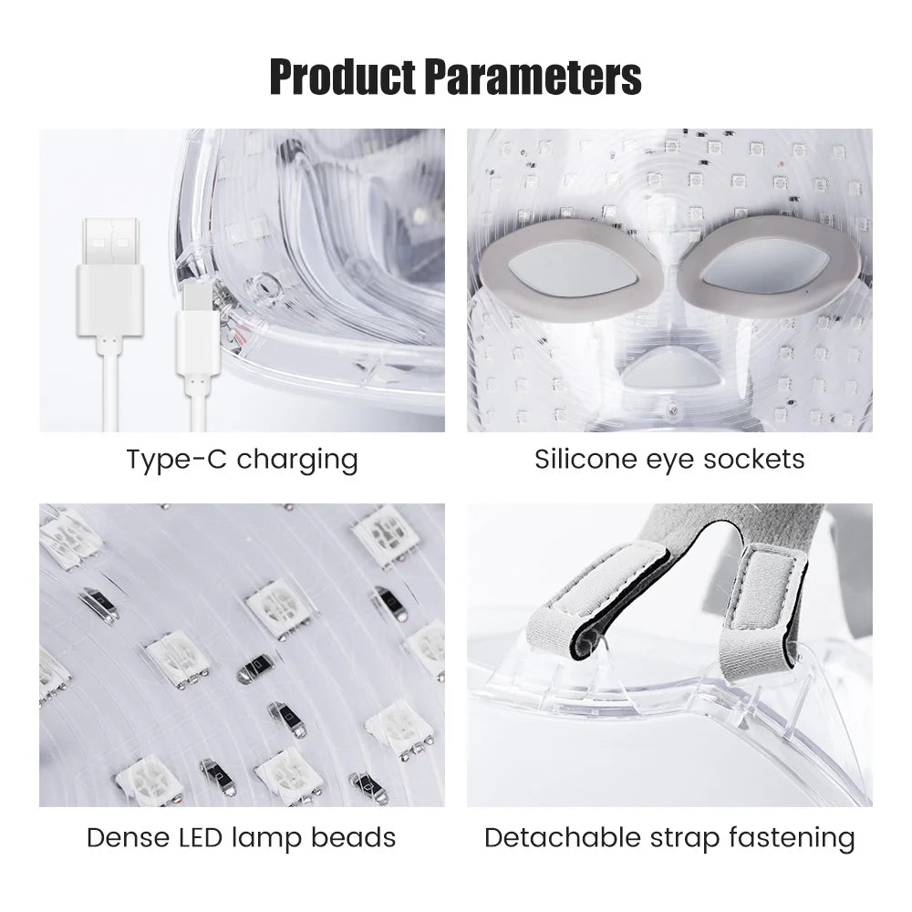 7 Colors LED Facial Mask Photon Tool Face Skin Care Mask Skin Rejuvenation Tools Anti Acne Wrinkle Removal Face Beauty Mask