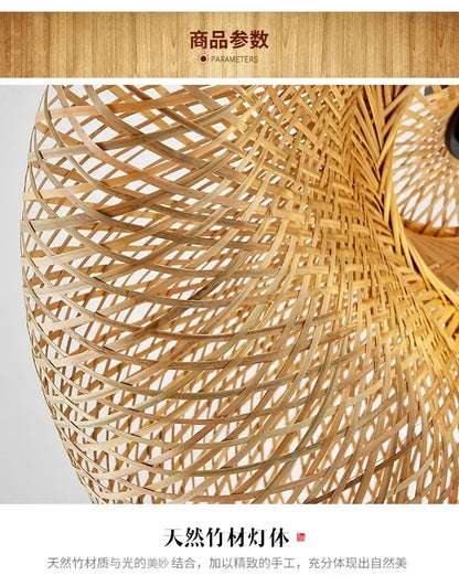 40-80cm Bamboo Weaving LED Pendant Light HandMade Vintage Home Hanging Chandelier Lampshade Dining Living Room Indoor Fixtures