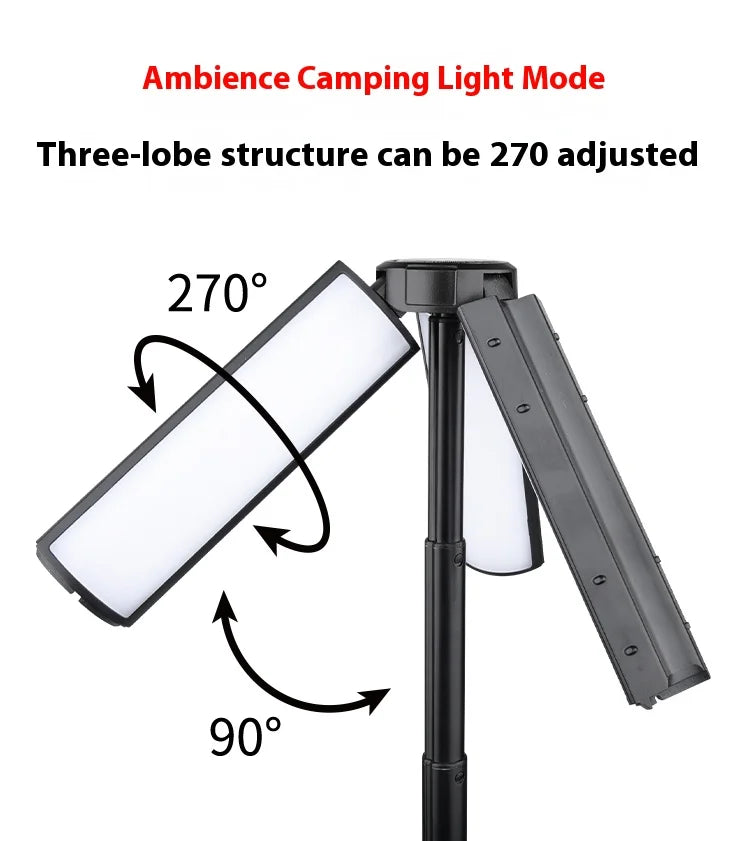 Portable Telescopic Searchlight Folding LED Flashligh 3-head Rechargeable Outdoor Car Repair Working Camping Tent Light