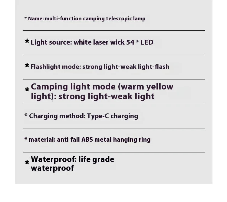 Portable Telescopic Searchlight Folding LED Flashligh 3-head Rechargeable Outdoor Car Repair Working Camping Tent Light