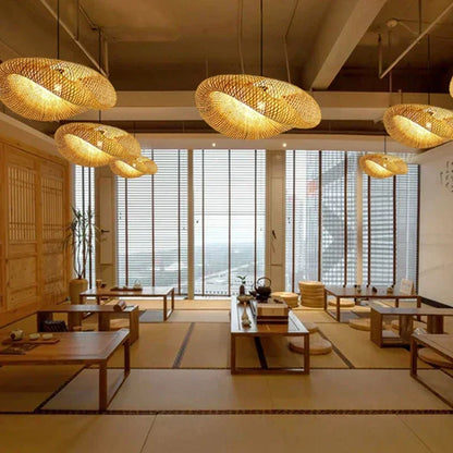 40-80cm Bamboo Weaving LED Pendant Light HandMade Vintage Home Hanging Chandelier Lampshade Dining Living Room Indoor Fixtures