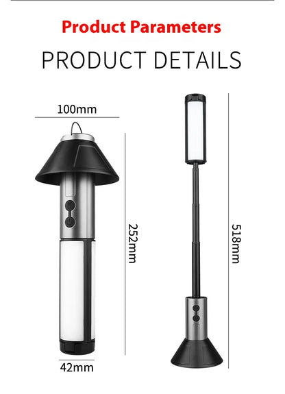 Portable Telescopic Searchlight Folding LED Flashligh 3-head Rechargeable Outdoor Car Repair Working Camping Tent Light