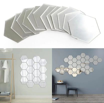 12/24Pcs 3D Hexagon Mirror Wall Stickers DIY Removable Self Adhesive Aesthetic Mosaic Tiles Decals Mirror Home Decoration