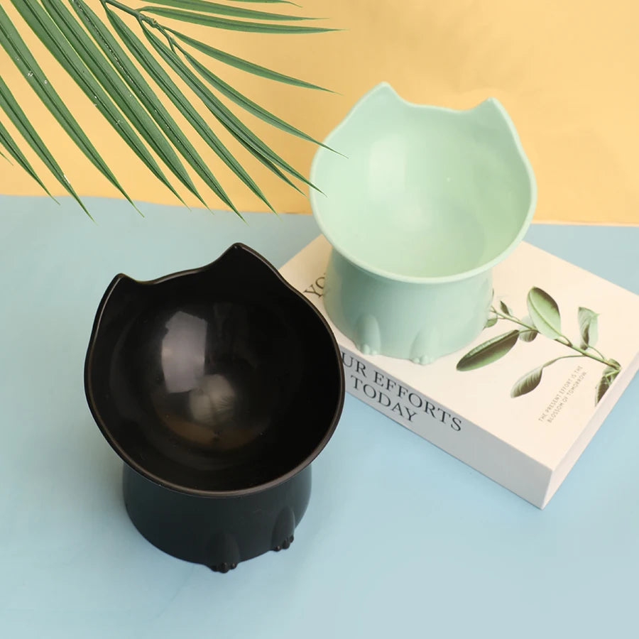 1pc WhiskerWare Elevated Cat Bowl, Anti-Tip Plastic Raised Pet Feeding Dish with Tilted Edge, Neck Protection Kitty Food