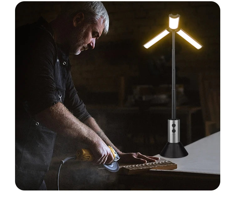 Portable Telescopic Searchlight Folding LED Flashligh 3-head Rechargeable Outdoor Car Repair Working Camping Tent Light