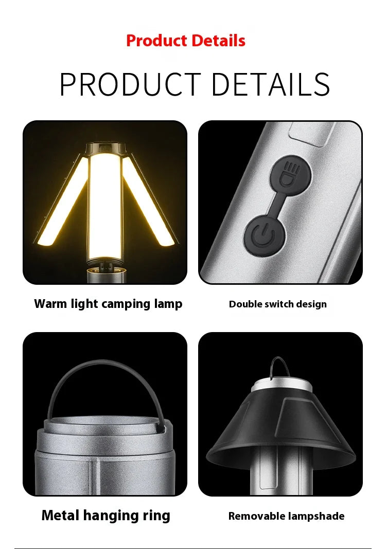 Portable Telescopic Searchlight Folding LED Flashligh 3-head Rechargeable Outdoor Car Repair Working Camping Tent Light