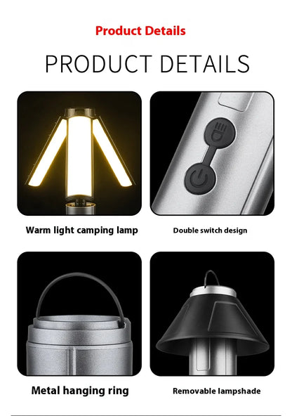 Portable Telescopic Searchlight Folding LED Flashligh 3-head Rechargeable Outdoor Car Repair Working Camping Tent Light