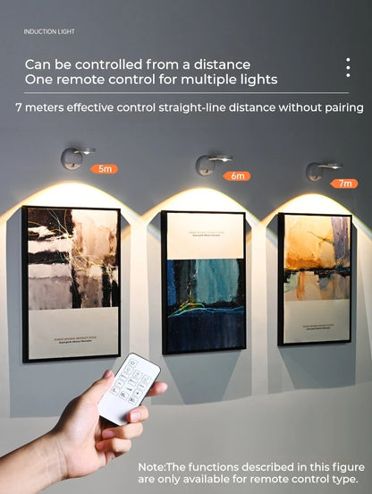 HPH USB Rechargeable Intelligent Human Sensing Wireless Wall Light Dimmable Led Spotlight For Lighting Paintings Pictures