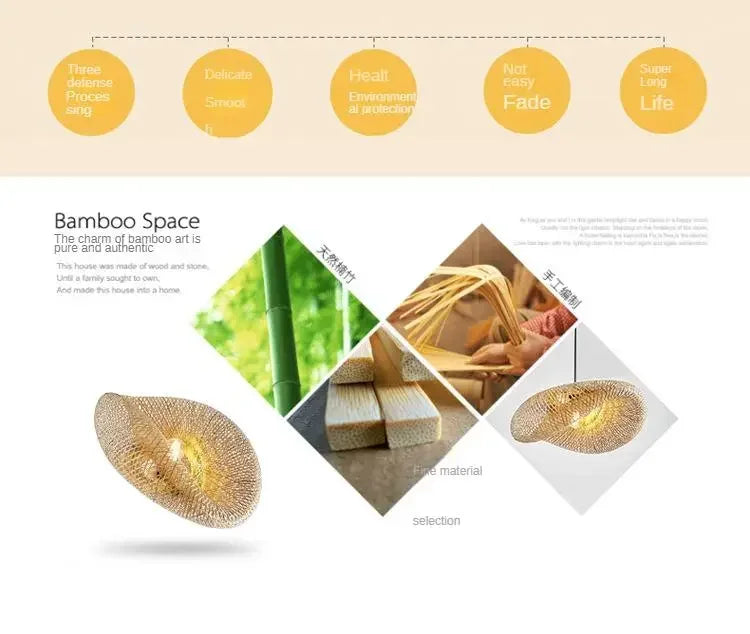 40-80cm Bamboo Weaving LED Pendant Light HandMade Vintage Home Hanging Chandelier Lampshade Dining Living Room Indoor Fixtures