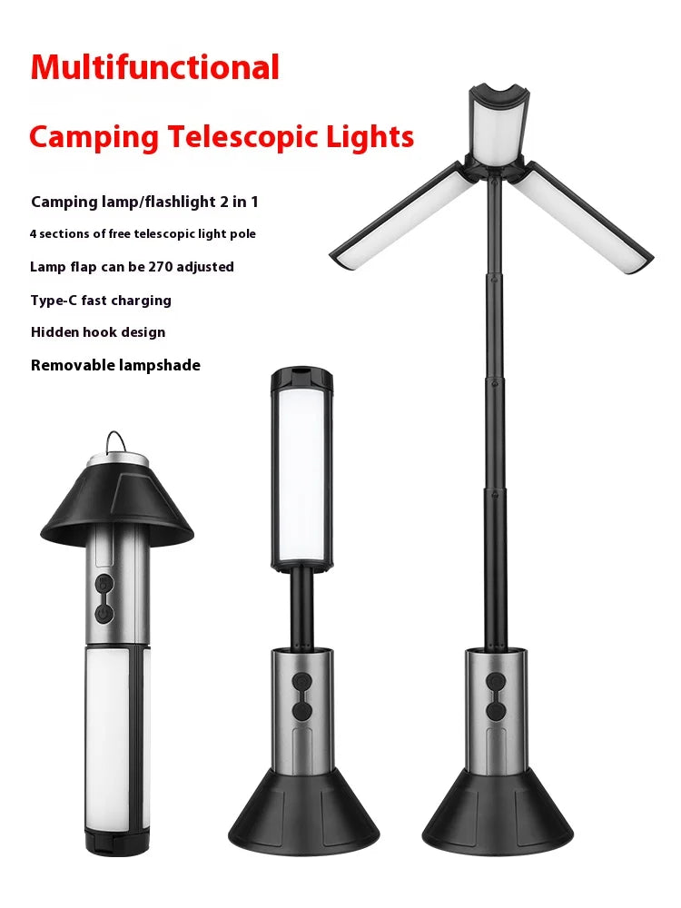 Portable Telescopic Searchlight Folding LED Flashligh 3-head Rechargeable Outdoor Car Repair Working Camping Tent Light